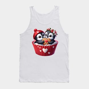 Valentine Penguin Couple In A Cupcake Tank Top